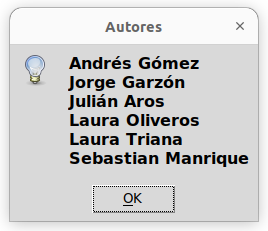 Interfaz que presenta los autores de la aplicación.
