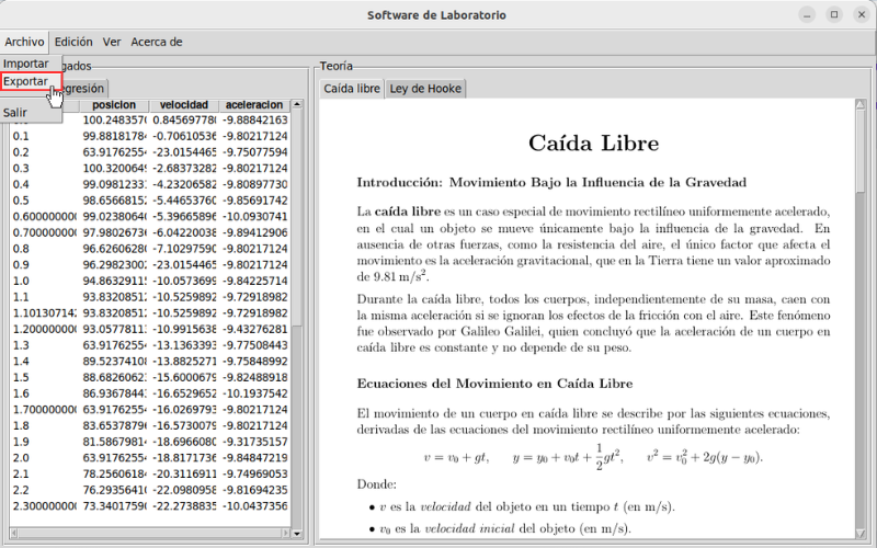 Menú para exportar los datos transformados.